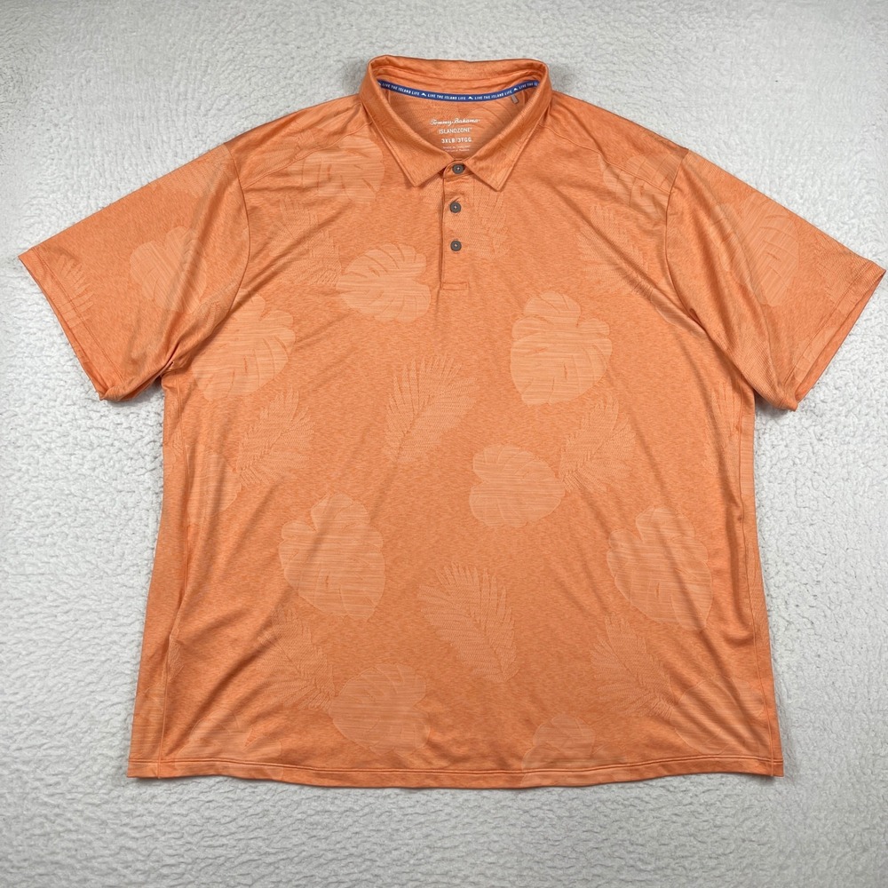 Tommy Bahama Polo Shirt Mens 3XLB Orange IslandZone Tropical‎ Leaf Print Golf